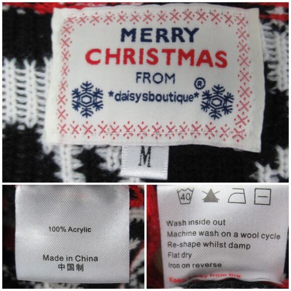 DAISYS BOUTIQUE Elk Reindeer Long Sleeves Knit Christmas Cardigan Sweater Medium - Picture 13 of 13